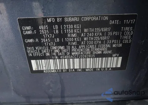 2018 Subaru Outback 2.5I Premium из США, поврежденный, VIN 4S4BSACC7J3262835